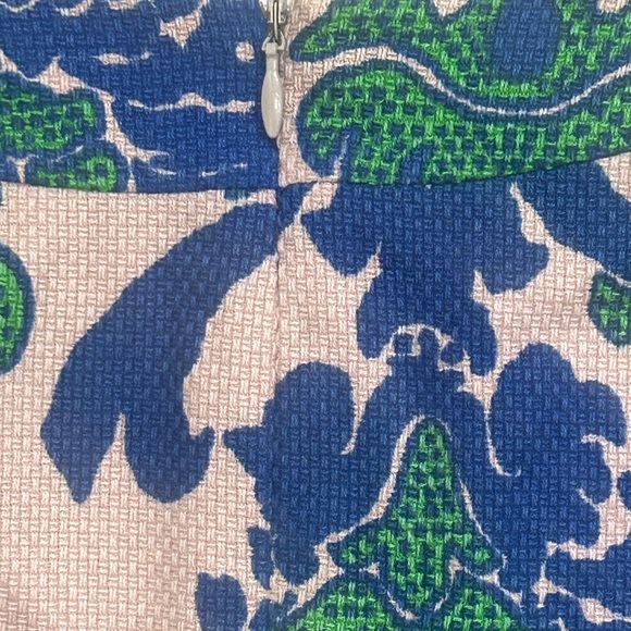 Boden Blue Tan Tapestry Notch Neck Shift Dress US 6 Woven Cotton Damask Print - Picture 4 of 8